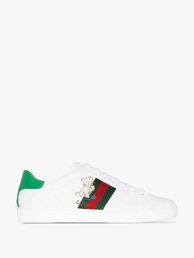 Shop Gucci White New Ace Embroidered Leather Sneakers
