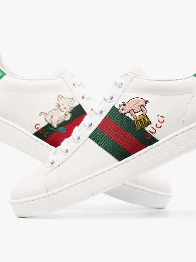 Shop Gucci White New Ace Embroidered Leather Sneakers