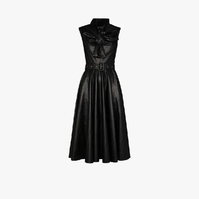 Shop Anouki Bow Tie Vegan Leather Midi Dress In Black