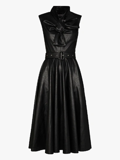 Shop Anouki Bow Tie Vegan Leather Midi Dress In Black