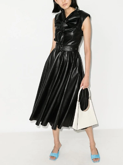 Shop Anouki Bow Tie Vegan Leather Midi Dress In Black