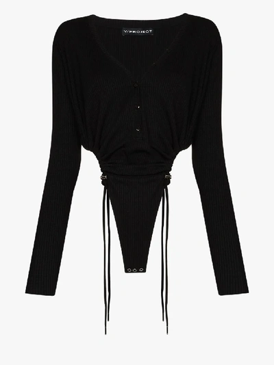 Shop Y/project V-neck Toggle Tie Bodysuit In Black
