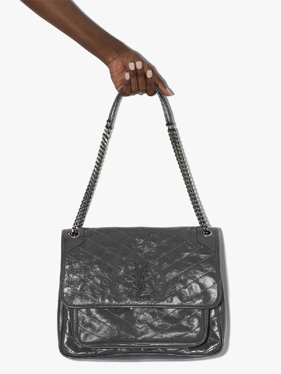 Shop Saint Laurent Grey Niki Large Leather Shoulder Bag