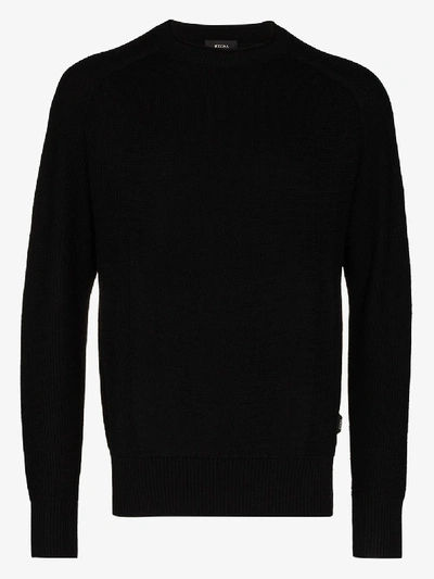 Shop Z Zegna Textured Knit Wool Sweater In Black