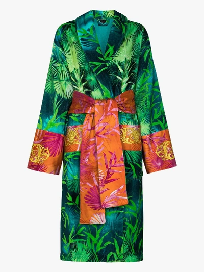 Shop Versace Jungle Print Cotton Bath Robe In Green