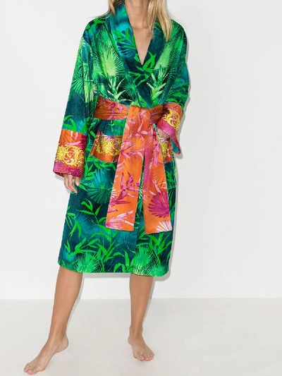 Shop Versace Jungle Print Cotton Bath Robe In Green