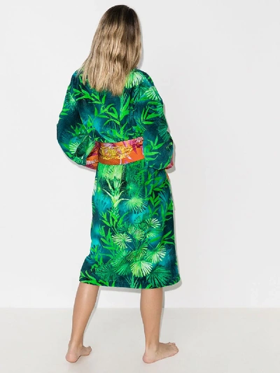 Versace Jungle Print Cotton Bath Robe In Green | ModeSens