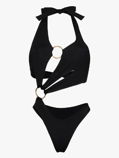 Shop Louisa Ballou Sex Wax Halterneck Cutout Swimsuit In Black
