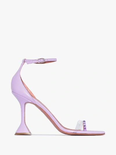 Shop Amina Muaddi Oya 95 Crystal Leather Sandals In Purple