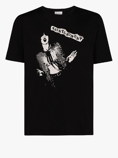 Shop Saint Laurent Rock Icon Print T-shirt In Black