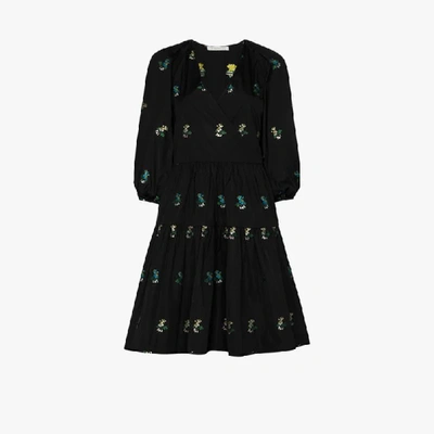 Shop Cecilie Bahnsen Mirabelle Floral Embroidered Wrap Dress In Black