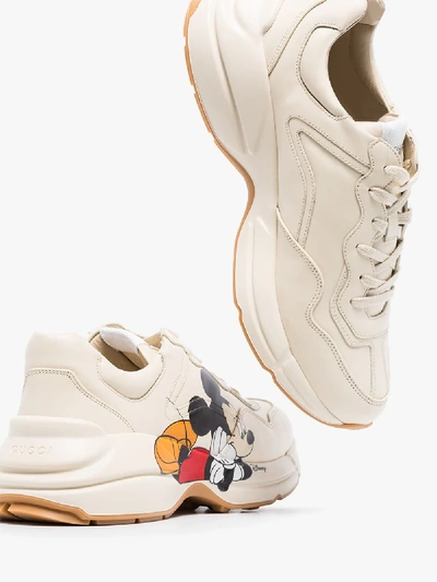 Shop Gucci X Disney White Rhyton Mickey Mouse Sneakers In Neutrals