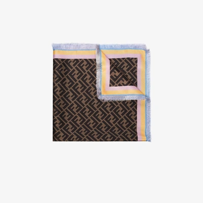 Shop Fendi Brown Ff Logo Silk Scarf