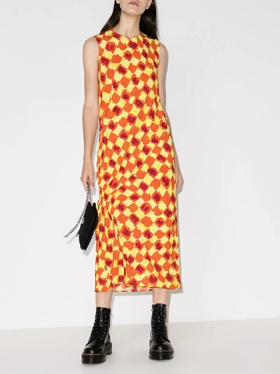 Shop Collina Strada Lawn Abstract Check Midi Dress In Orange