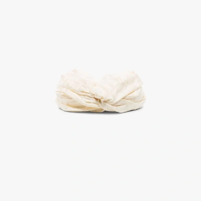 Shop Fendi White Ff Logo Twist Silk Hairband In Neutrals