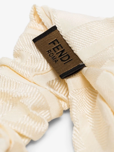 Shop Fendi White Ff Logo Twist Silk Hairband In Neutrals