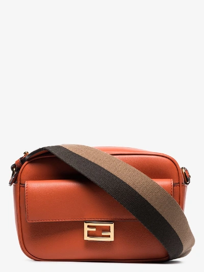 Shop Fendi Orange Baguette Leather Shoulder Bag