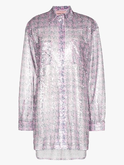 Shop Natasha Zinko Sheer Sequin Houndstooth Shirt In Pink