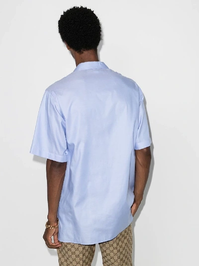 Shop Gucci Oversized Logo Bowling Shirt In Blue