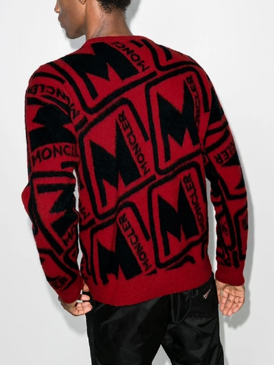 Shop Moncler Logo Intarsia Virgin Wool Sweater In Red