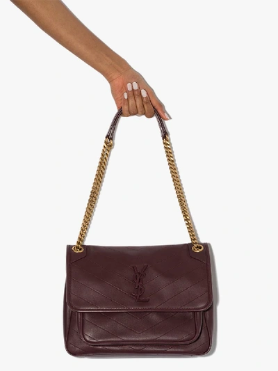 Shop Saint Laurent Purple Niki Medium Leather Shoulder Bag