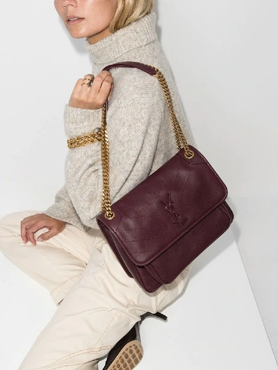 Shop Saint Laurent Purple Niki Medium Leather Shoulder Bag