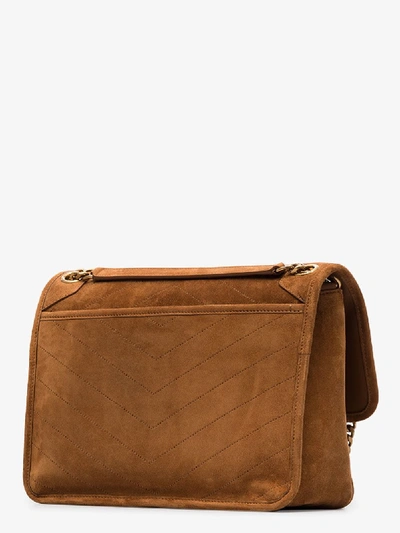 Shop Saint Laurent Brown Niki Medium Suede Shoulder Bag