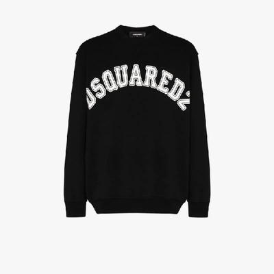 Shop Dsquared2 Black Logo Print Cotton Sweatshirt