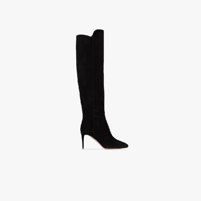 Shop Aquazzura Black Gainsbourg 85 Suede Boots