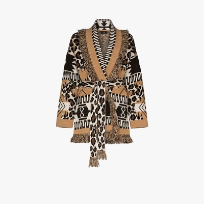 Shop Alanui Neutrals Leopard Icon Cashmere Cardigan