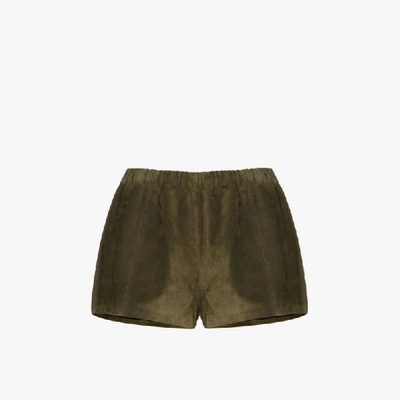 Shop Saint Laurent Green High Waist Suede Shorts