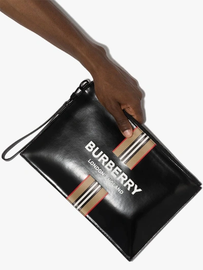 Shop Burberry Black Logo Print Leather Pouch