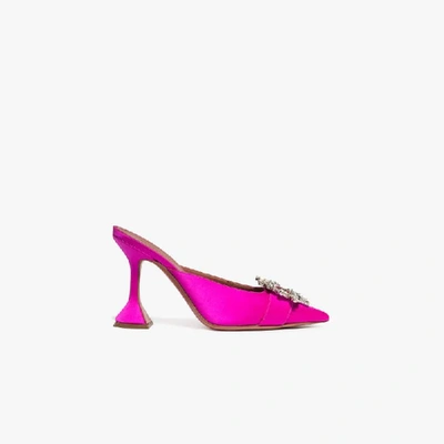 Shop Amina Muaddi Pink Begum 95 Crystal Buckle Mules