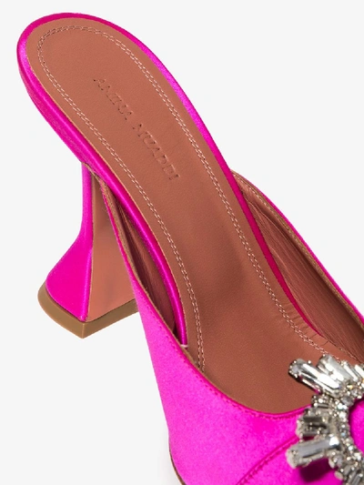 Shop Amina Muaddi Pink Begum 95 Crystal Buckle Mules