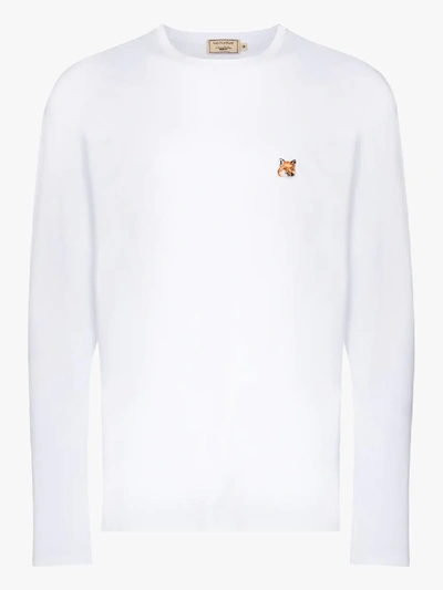 Shop Maison Kitsuné Fox Head Patch Long Sleeve T-shirt In White