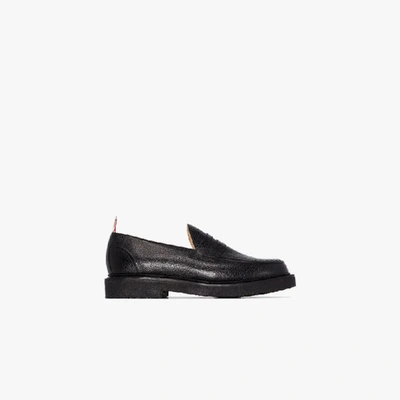 Shop Thom Browne Black Leather Penny Loafers