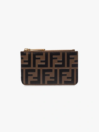Shop Fendi Brown Ff Logo Leather Card Holder