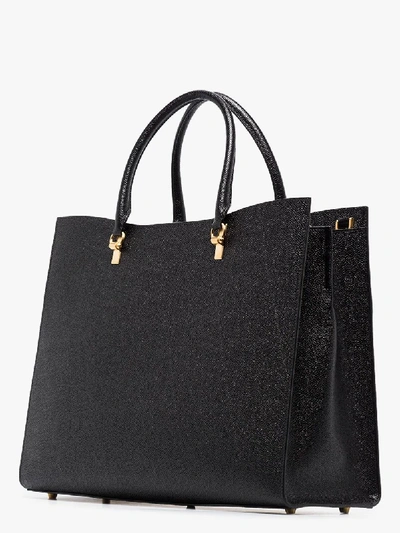 Shop Thom Browne Duet Texured-leather Tote Bag In Black
