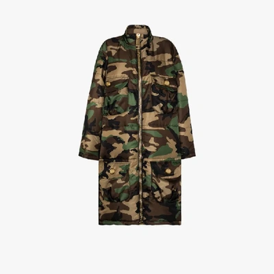 Shop Moschino Oversized Camouflage Print Padded Coat In Green