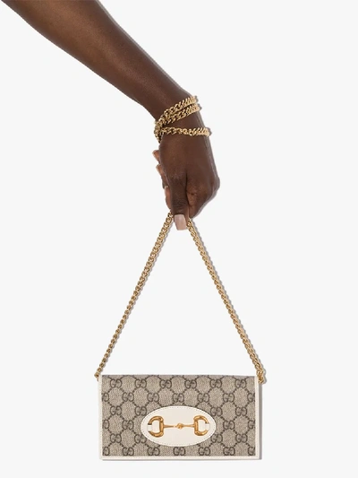 Shop Gucci White Horsebit Gg Supreme Clutch Bag