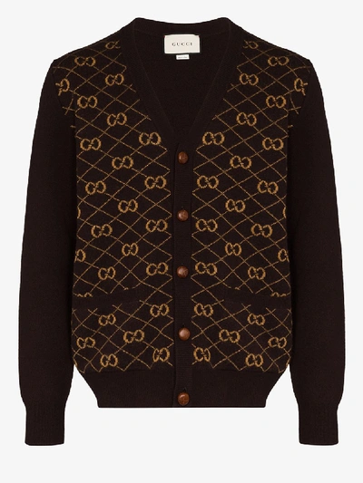 Shop Gucci Gg Supreme Intarsia Cardigan In Brown