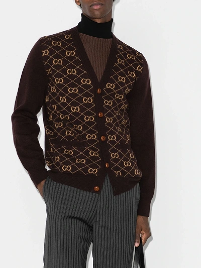 Shop Gucci Gg Supreme Intarsia Cardigan In Brown