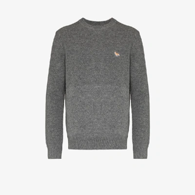 Shop Maison Kitsuné Grey Profile Fox Patch Sweater