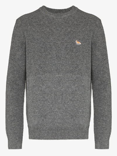 Shop Maison Kitsuné Grey Profile Fox Patch Sweater
