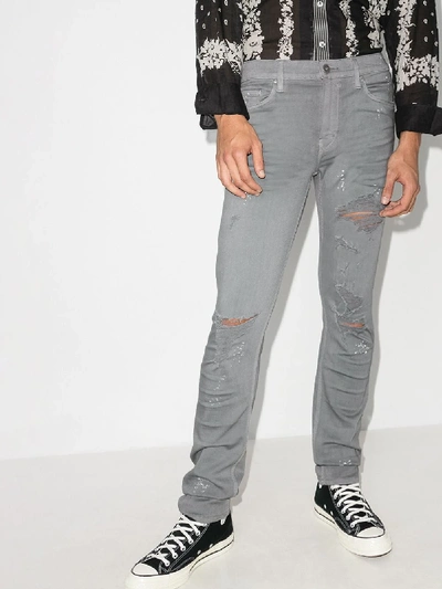 Shop Paige Lennox Maverick Destructed Jeans In Grey