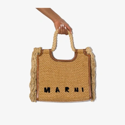 Shop Marni Brown North-south Raffia Tote Bag