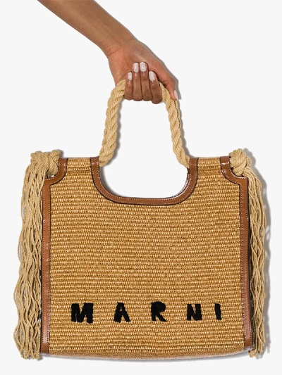 Shop Marni Brown North-south Raffia Tote Bag