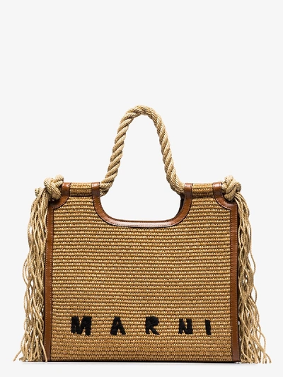 Shop Marni Brown North-south Raffia Tote Bag