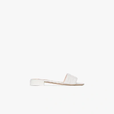 Shop Fendi White 25 Embossed Logo Leather Sandals