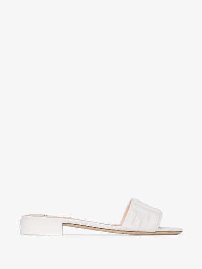 Shop Fendi White 25 Embossed Logo Leather Sandals